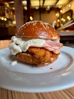Fried Chicken, Ham & Swiss Sandwich